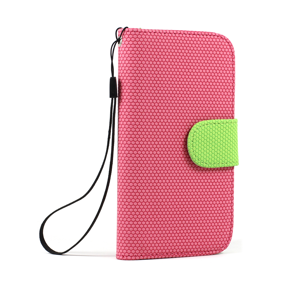 Samsung Galaxy S4 Anti-Slip Flip Leather WALLET Case with Stand (Hot Pink-Green)